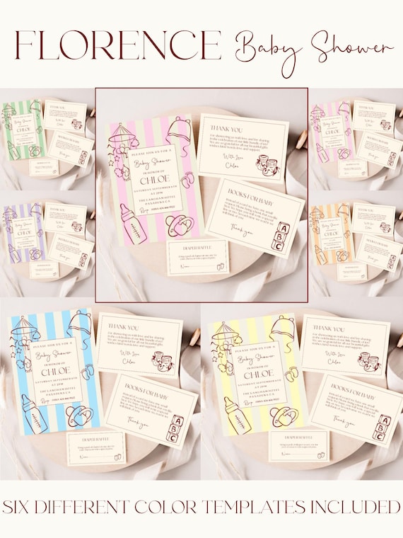 Modern Colorful Baby Shower Invitation Set: Striped Printable Template (Editable, Digital Download) #FLORENCE