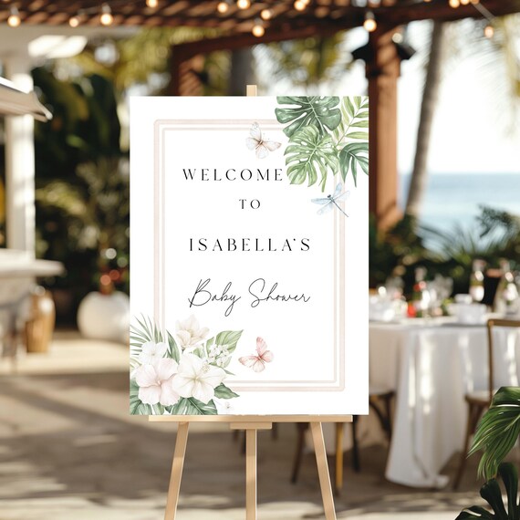 Tropical Baby Shower Welcome Sign: Botanical Gender Neutral Template (18x24" Digital Download) Printable #tbb