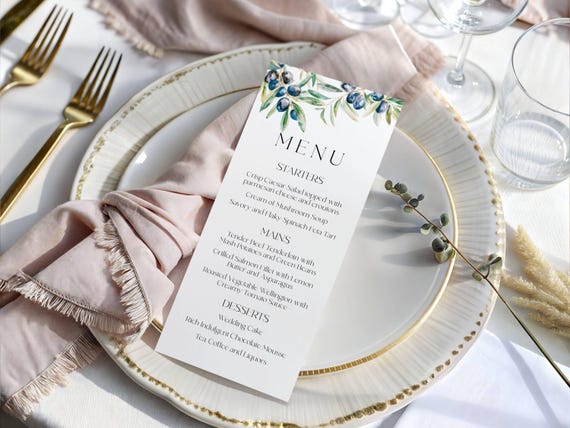 Olive Wedding Menu Template: Mediterranean Printable (Digital Download) Editable #oli