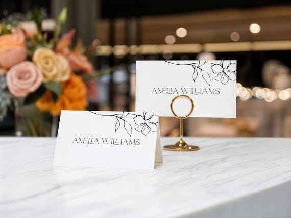 Modern Floral Wedding Place Card Template, Elegant, Tent Fold ( Printable Editable ) Instant Download #bsf