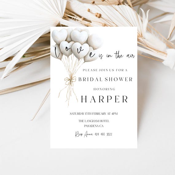 Neutral Heart Bridal Shower Invitation Template: Boho Minimalist (Digital Download) Editable