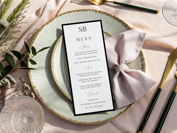 Minimalist Wedding Menu Template: Black and White Printable (Editable Digital Download) #SOPHIA