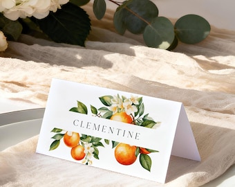 Sjabloon kaartsjabloon sinaasappelbloesem: tafelnaamkaart citrus (bewerkbaar en afdrukbaar) #ost