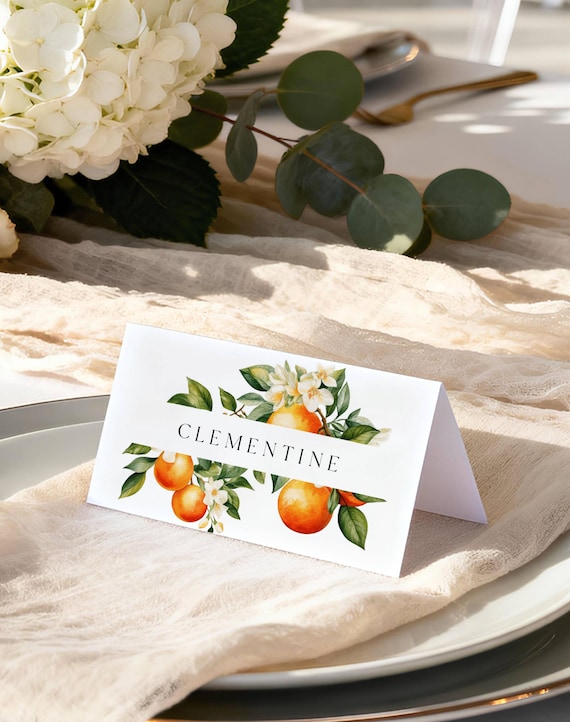 Orange Blossom Place Card Template: Citrus Table Name Card (Editable,Printable) #ost