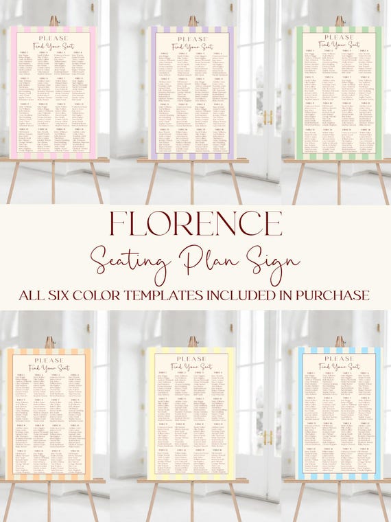 Modern Striped Wedding Seating Plan Template : Coastal Colorful (Editable Printable) #FLORENCE