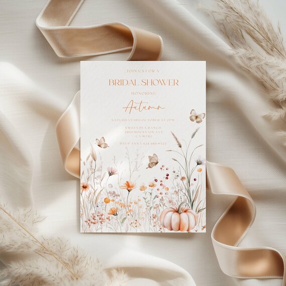 Fall Wildflower Bridal Shower Invitation: Floral, Butterfly, (Editable printable) Instant Download #fwp