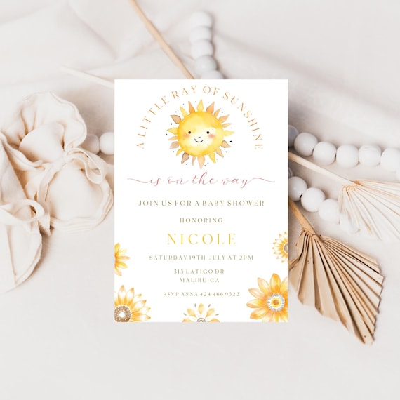 Sunshine Baby Shower Invitation Template: Boho Sun (Editable Digital Download) Printable #ros