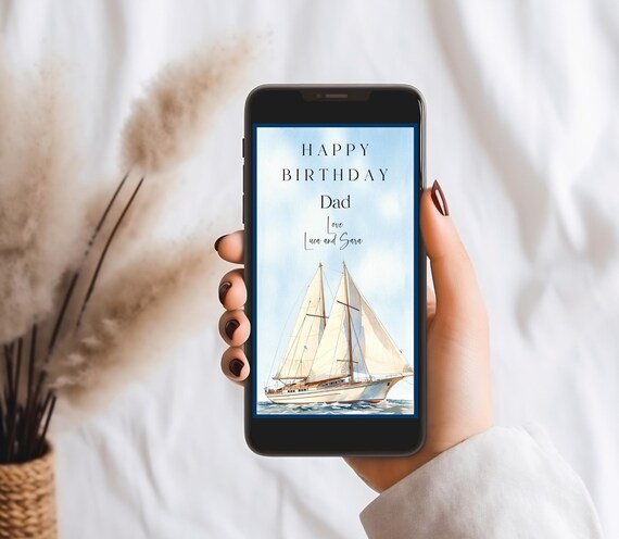 Sailing Boat Birthday E-Card for Him: Editable Text (Instant Download)