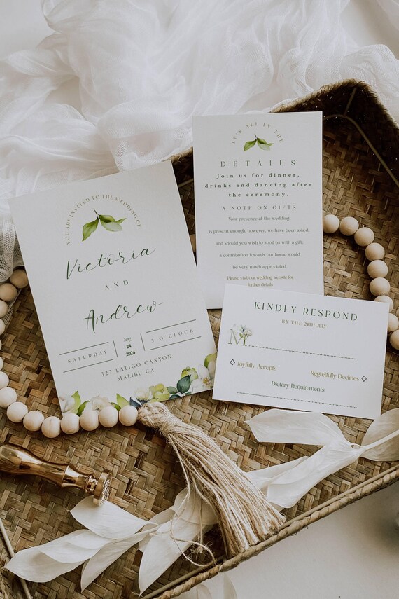 Floral Wedding Invitation Set: Elegant Greenery Invite Suite (Printable, Editable) Instant download #wfg
