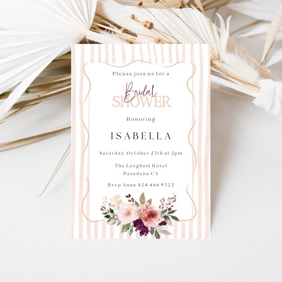 Fall Floral Bridal Shower Invitation Template: Blush, Burgundy & Pink (Digital Download) #bsb