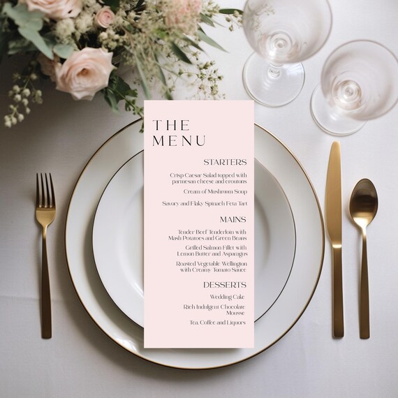 Modern Blush Wedding Menu Template: Elegant Pink & Black, Printable (Editable) #bnp