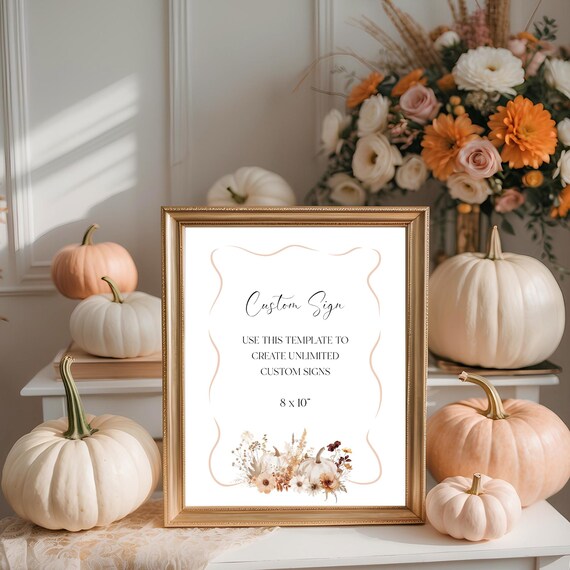 Fall Floral Wedding Sign Template: Terracotta Pumpkin Design (Digital Download, 8x10" Printable) Editable #tfw