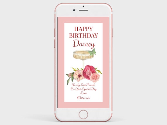 Floral Prosecco Birthday E-Card: Editable Digital Template
