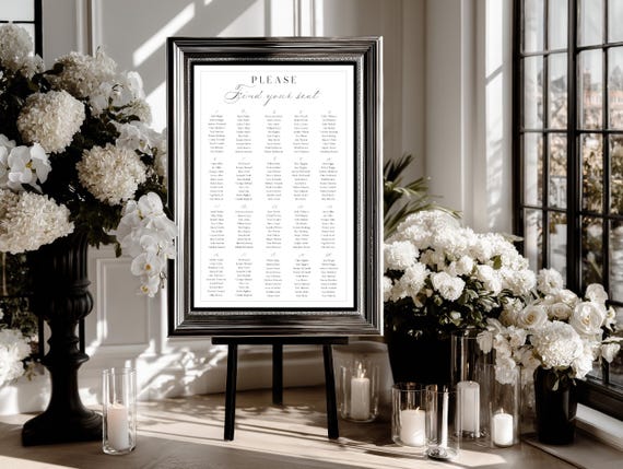 Elegant Script Wedding Seating Chart: Modern Black Border (Digital Download) Printable #DARCEY