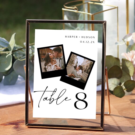 Photo Wedding Table Number Template: Modern Black & White (Printable)