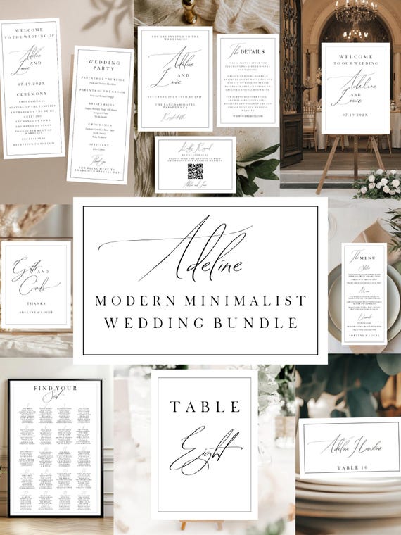 Modern Script Wedding Invitation Bundle: Printable Minimalist Set (Digital Download) Editable #ADELINE