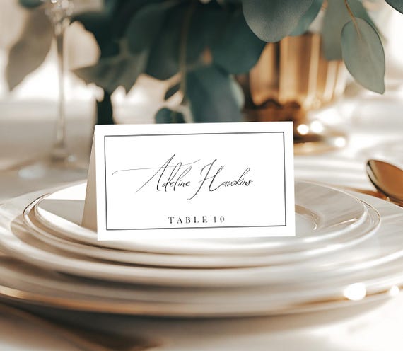 Modern Border Wedding Place Card Template: Minimalist Folded Design (Printable, Editable) #ADELINE