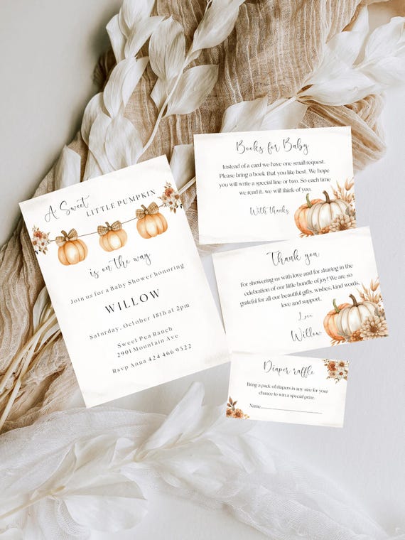 Boho Pumpkin Baby Shower Invitation Set: Gender Neutral Autumn Printable (Digital Download) #bfb