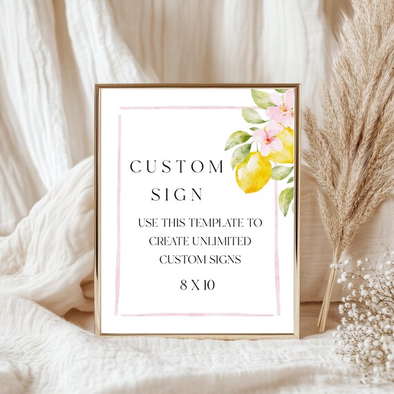 Lemons Custom Sign Template: Yellow Sorrento Wedding, Shower Decor (8x10" Printable) #lem