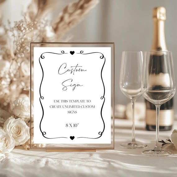 Minimalist Wedding Sign Template: Elegant Heart Border, Editable  (Digital Download) #min