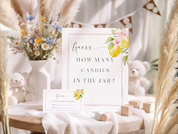 Floral Lemons Candy Guessing Game Sign and Cards (Editable Printable) #lem