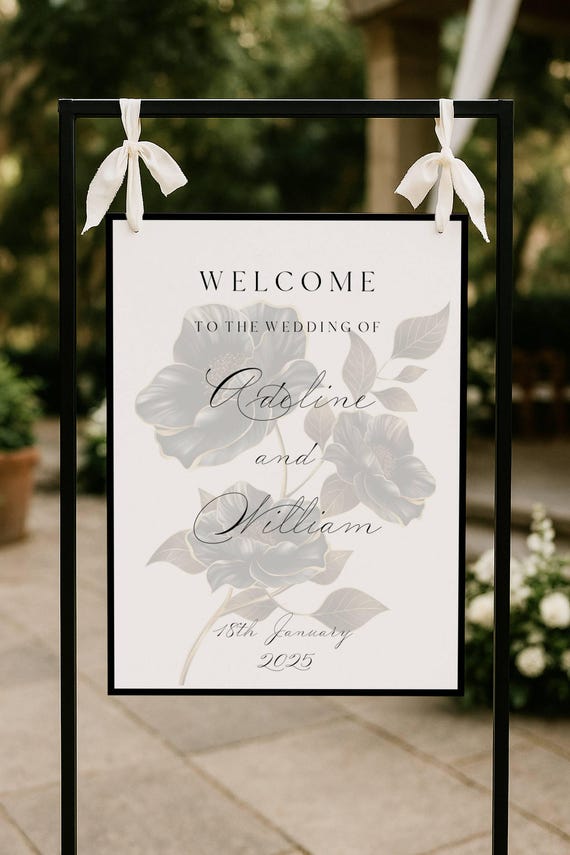 Elegant Magnolia Wedding Welcome Sign Template: Black Tie Decor (Digital Download) Editable Printable #mag