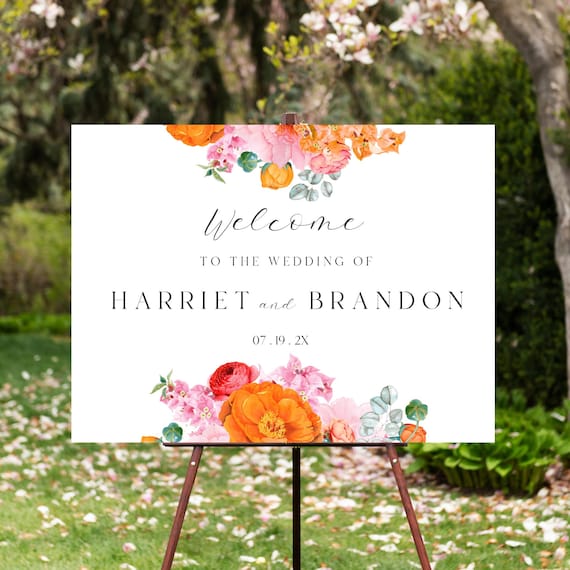 Floral Wedding Welcome Sign: Bright Blooms, Editable Template (Printable) #ora