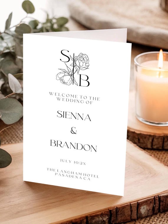 Modern Wedding Program, Elegant Order Of Service, Folded (Editable Printable ) Instant Download #pii