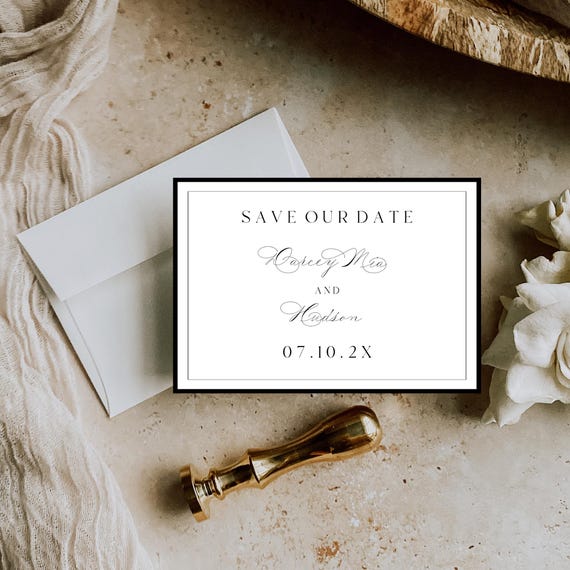 Elegant Script Save the Date Template: Minimalist Wedding Card (Printable Digital Download) #DARCEY