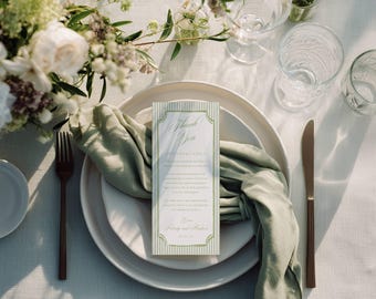 Sage Green Striped Wedding Thank You Place Card Template, 4x9" (Editable printable ) #sgs