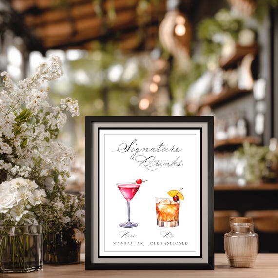 Elegant Signature Drinks Sign: Modern Wedding Editable Cocktails (Digital Download) Printable #DARCEY