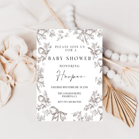 Neutral Toile Baby Shower Invitation: Elegant Printable Template (Editable,Digital Download) #bbs