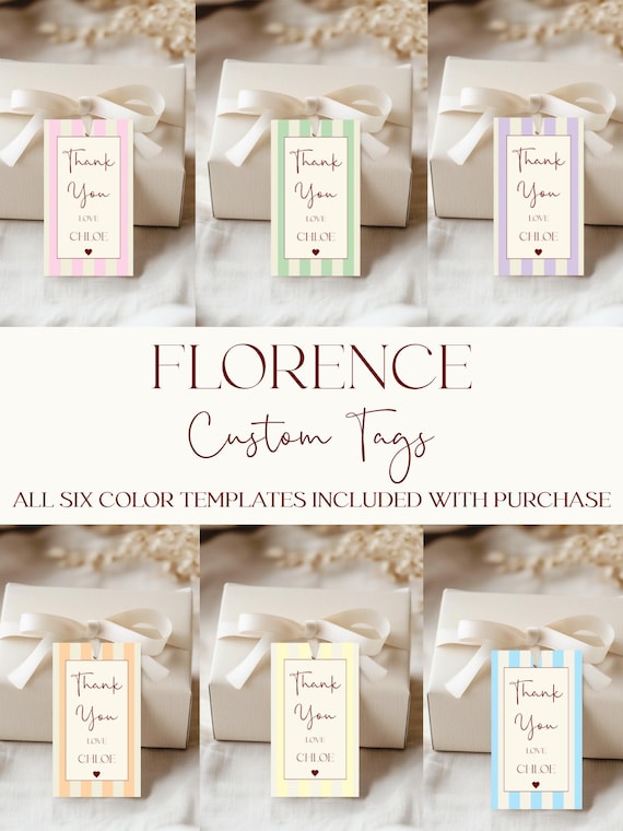 Colorful Striped Favor Tags Template: Modern Wedding, Shower (Digital Download)    #FLORENCE