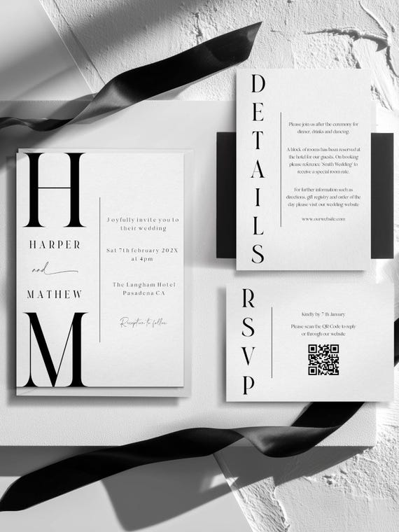 Bold Letter Wedding Invitation Suite : Modern, Minimalist, Stylish (Editable printable) instant Download #blw
