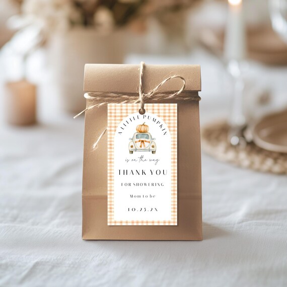 Fall Pumpkin Baby Shower Favor Tags: DIY Printable Template (Digital Download) #fcs