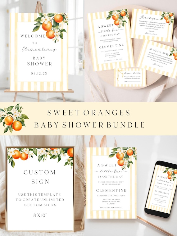 Sweet Oranges Baby Shower Bundle: Gender Neutral Invitation Templates (Digital) Editable Printable