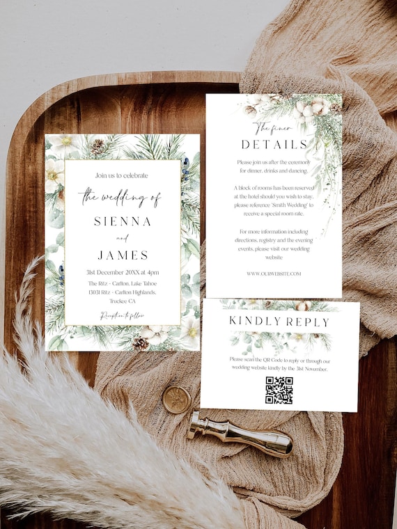 Winter Foliage Wedding Invitation Set: Editable Printable Suite (Digital Download) Editable #win