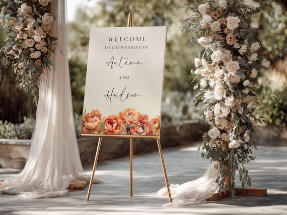Fall Peonies Wedding Welcome Sign : Elegant Terracotta Florals, (Editable Printable)  #tfp