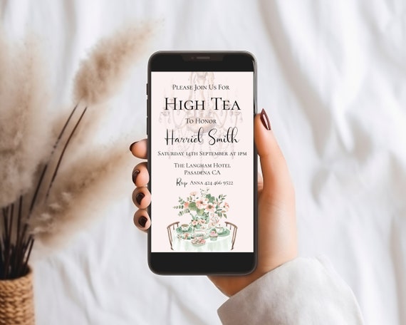 Bridal Shower High Tea Evite: Elegant Floral Design (Instant Download)