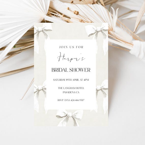 Neutral Bows Bridal Shower Invitation: Elegant Beige Printable (Editable Template)