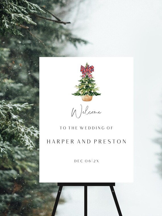 Modern Christmas Tree Wedding Welcome Sign : Minimalist Festive ( Editable Printable ) Instant Download #xth