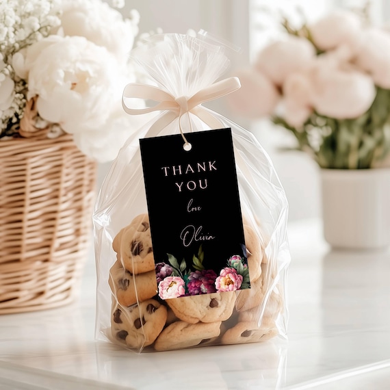Black and Blush Peony Favor Tags Template: Elegant Floral Thank You Tags (Digital Download) #bpp