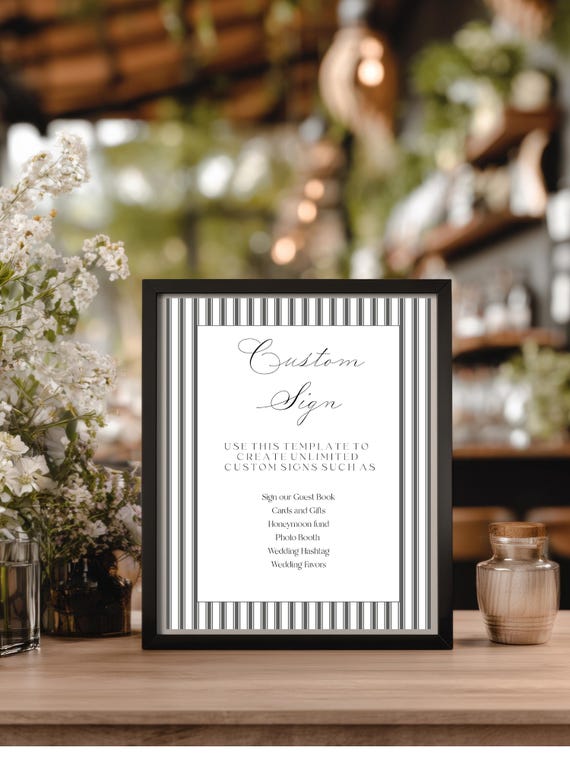 Elegant Pinstripe Wedding Custom Sign Template: Grey, Printable, Customizable (Digital Download) #mtm