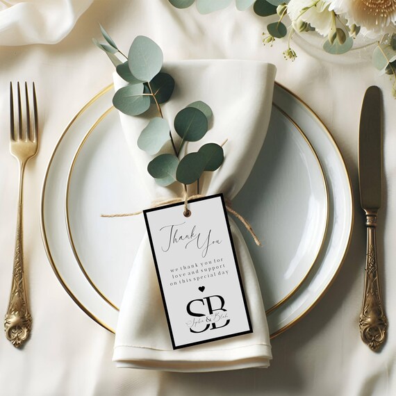 Elegant Wedding Favor Tag Template: Black and White (Digital Download) Printable #SOPHIA