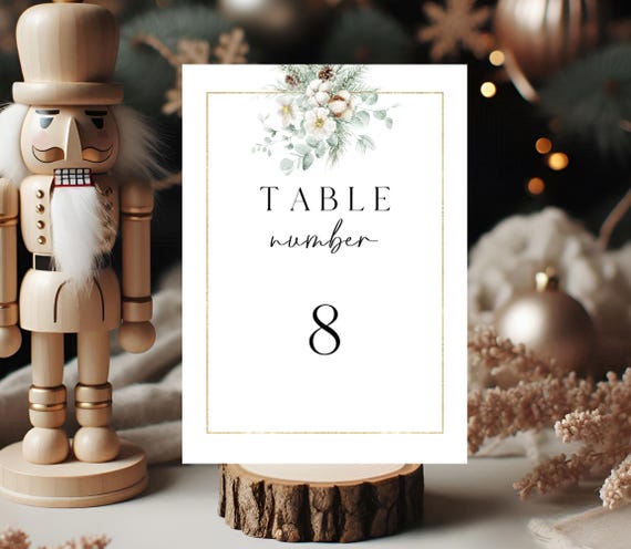 Winter Foliage Wedding Table Number Template: Frosted Greenery (Digital Download) Printable #win