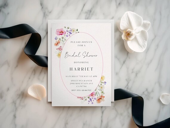 Wildflower Bridal Shower Invitation Template: Elegant Floral (Printable, Editable) Instant Download #dcp