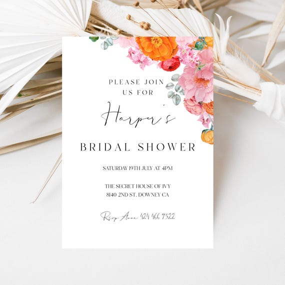 Floral Bridal Shower Invitation Template: Bright Summer Blooms (Editable Digital Download) Printable #ora