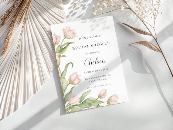 Spring Flowers Bridal Shower Invitation, Modern, Wildflowers (Editable Printable) Instant Download #pts