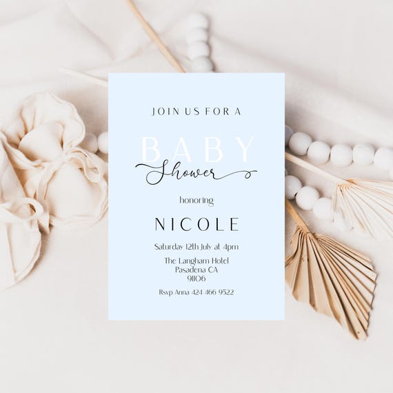 Modern Blue Baby Shower Invitation: Minimalist Printable Party (Editable) Digital Download