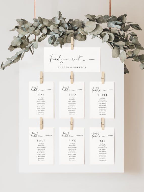 Modern Wedding Seating Chart Cards: Minimalist, Stylish ( Editable Printable ) Seating Plan 5x7 Instant Download